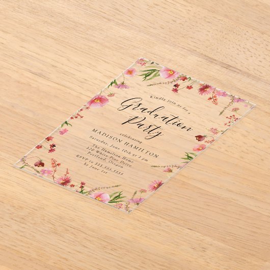 Elegant Pink Spring Floral Gradual Party Acryl Uitnodigingen (Laagn)