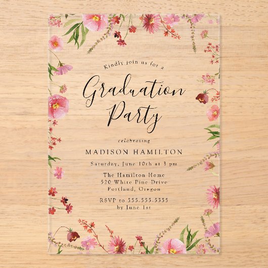 Elegant Pink Spring Floral Gradual Party Acryl Uitnodigingen (Voorkant)