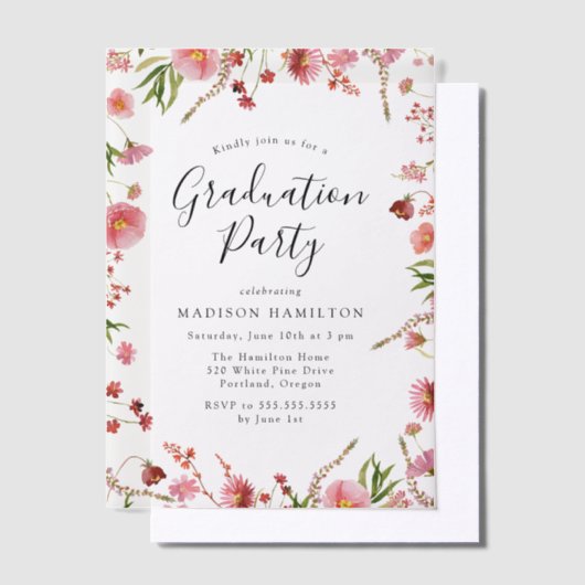 Elegant Pink Spring Floral Gradual Party Vellum Uitnodigingen (Offset)
