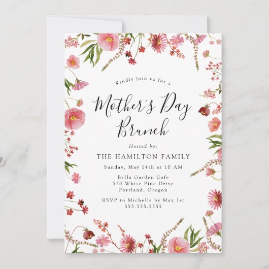 Elegant Pink Spring Floral Moederdag Brunch Kaart (Voorkant)