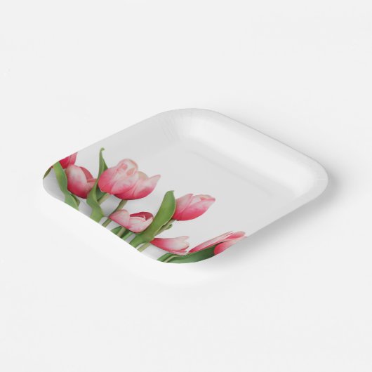 Elegant Pink Spring Tulip Floral Papieren Bordje (Gebogen)