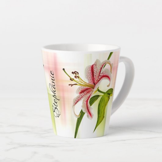 Elegant Pink Stargazer Lily Floral Fotografie Latte Mok (Rechterhoek)