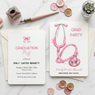 Elegant Pink Stethoscope Nurse Doctor Graduation Kaart