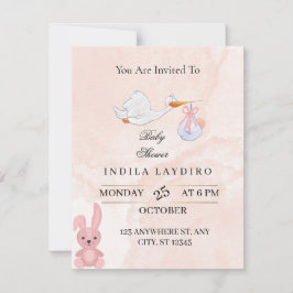 Elegant Pink Stork Baby Shower  Notitiekaartje