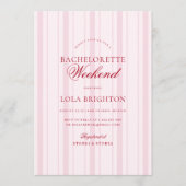 Elegant Pink Stripe Bachelorette Weekend Itinerary Kaart (Voorkant)