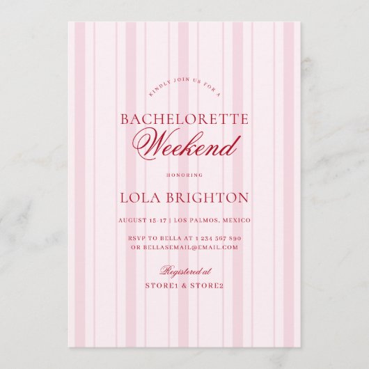 Elegant Pink Stripe Bachelorette Weekend Itinerary Kaart (Voorkant)