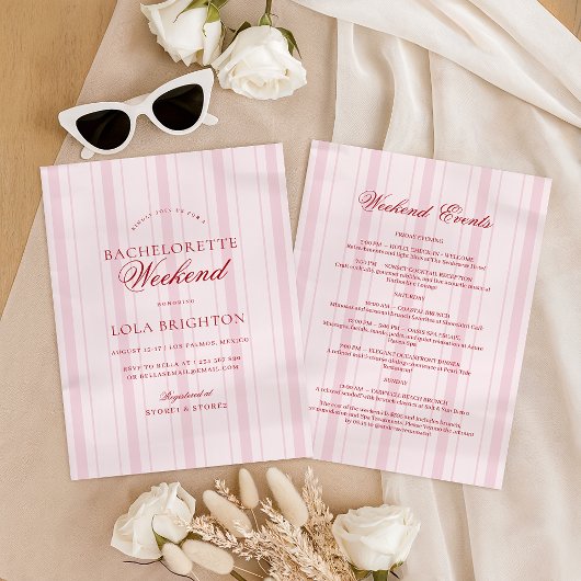Elegant Pink Stripe Bachelorette Weekend Itinerary Kaart
