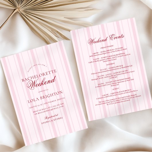 Elegant Pink Stripe Bachelorette Weekend Itinerary Kaart