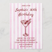 Elegant Pink Striped Martini 30th Birthday Kaart (Voorkant)