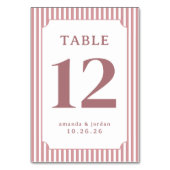 Elegant Pink Striped Table Number Kaart (Achterkant)