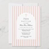 Elegant Pink Stripes Baptism Invitation for Girl Kaart (Voorkant)
