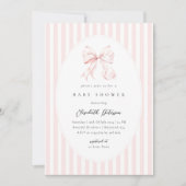 Elegant Pink Stripes Bow Baby Shower Baby Shower Kaart (Voorkant)