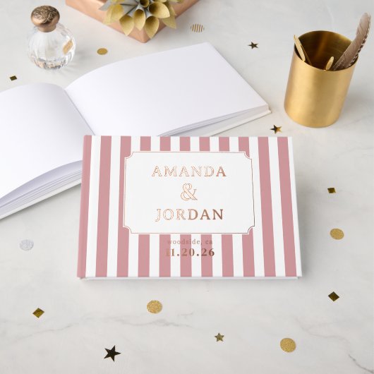 Elegant Pink Stripes Gastenboek (Voorkant open)