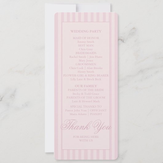 Elegant Pink Stripes Trouwprogramma (Achterkant)