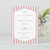 Elegant Pink Stripes Wedding Invitation Kaart (Staand voorkant)