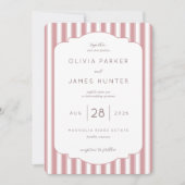 Elegant Pink Stripes Wedding Invitation Kaart (Voorkant)