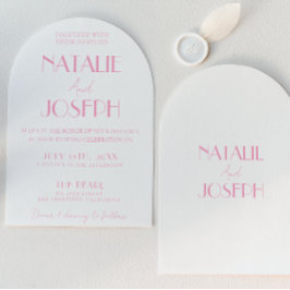 Elegant Pink Stylish Minimalist Arched Wedding Kaart