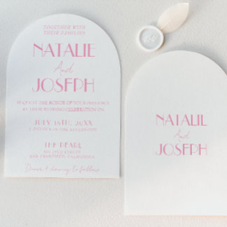 Elegant Pink Stylish Minimalist Arched Wedding Kaart