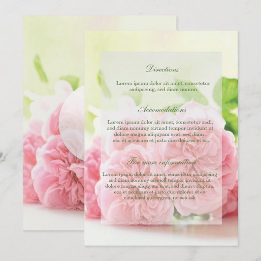 Elegant Pink Summer Roos Wedding Directions Kaart (Voorkant / Achterkant)
