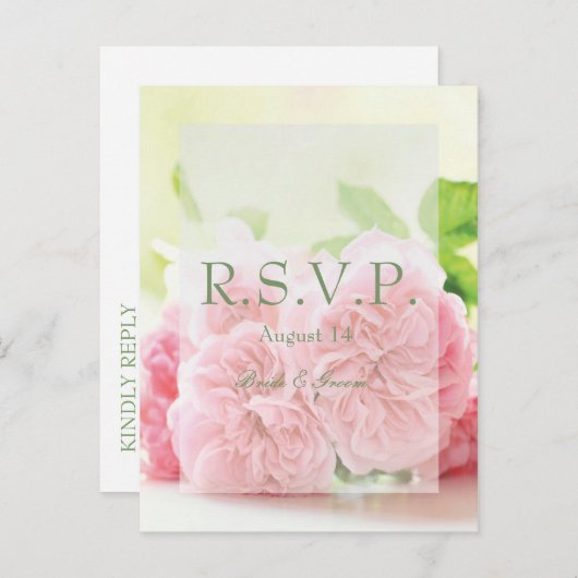 Elegant Pink Summer Roos Wedding RSVP Uitnodiging Briefkaart (Voorkant / Achterkant)
