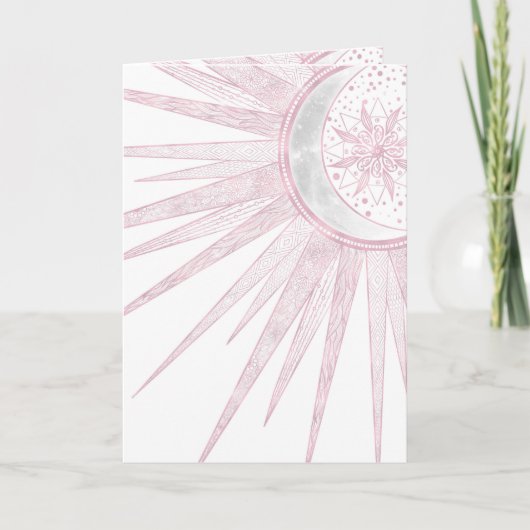 Elegant Pink Sun Moon Doodle Mandala White Design Feestdagen Kaart (Voorkant)