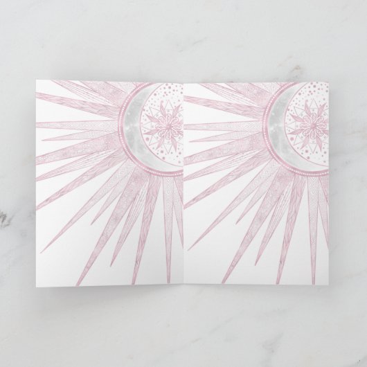 Elegant Pink Sun Moon Doodle Mandala White Design Feestdagen Kaart (Binnen)