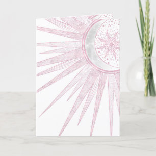 Elegant Pink Sun Moon Doodle Mandala White Design Feestdagen Kaart