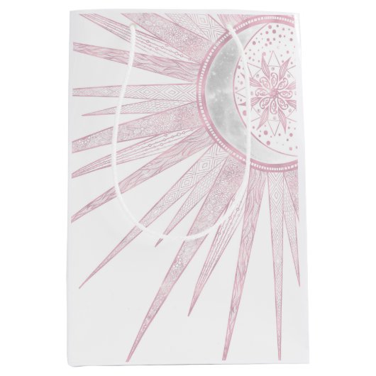 Elegant Pink Sun Moon Doodle Mandala White Design Medium Cadeauzakje (Voorkant)