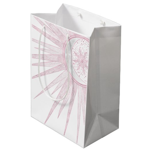 Elegant Pink Sun Moon Doodle Mandala White Design Medium Cadeauzakje (Achterkant Gekanteld)