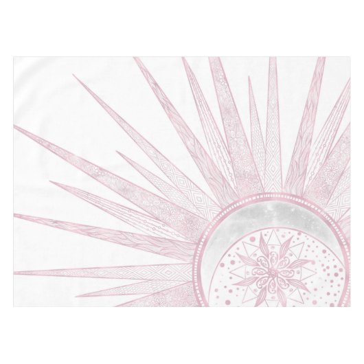 Elegant Pink Sun Moon Doodle Mandala White Design Tafelkleed (Voorkant (Horizontaal))