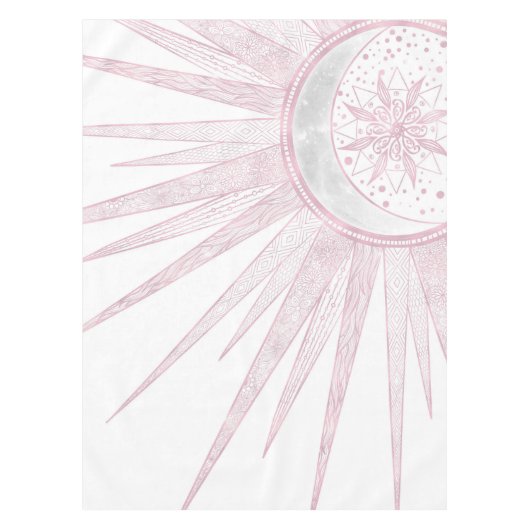 Elegant Pink Sun Moon Doodle Mandala White Design Tafelkleed (Voorkant)