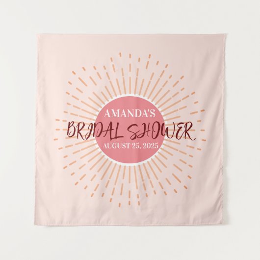 Elegant Pink Sun Wedding Photo Booth Backdrop Wandkleed (Voorkant)