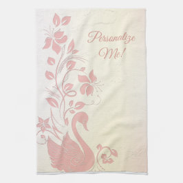 Elegant Pink Swan  Gepersonaliseerd Theedoek