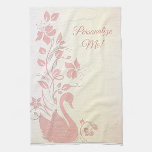 Elegant Pink Swan Gepersonaliseerd Theedoek