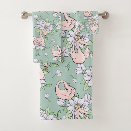 Elegant Pink Swans Gold Crown Pattern Bad Handdoek (Insitu)