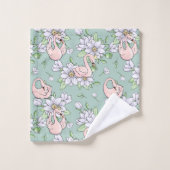 Elegant Pink Swans Gold Crown Pattern Bad Handdoek (Wasdoekje)