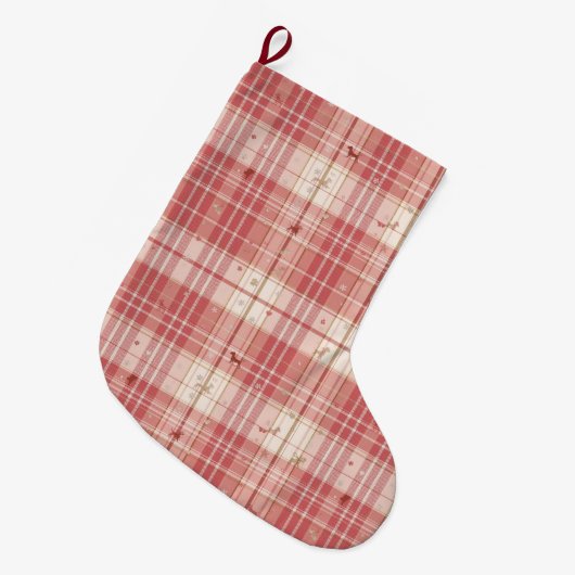 Elegant Pink Tartan Dog Christmas Stocking | Blush Grote Kerstsok (Voorkant (Hangend))