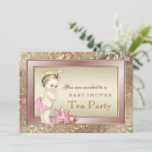 Elegant Pink Tea Party Baby shower Kaart (Staand voorkant)