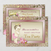 Elegant Pink Tea Party Baby shower Kaart (Voorkant / Achterkant)