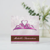 Elegant Pink Tiara Uitnodiging met Diamond (Staand voorkant)