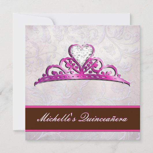 Elegant Pink Tiara Uitnodiging met Diamond (Voorkant)