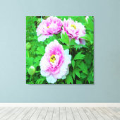 Elegant Pink Tree Peony Flowers met Yellow Center Canvas Afdruk (Insitu (Houten vloer))