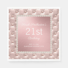 Elegant Pink Tufted Pearls 21st Birthday Servet