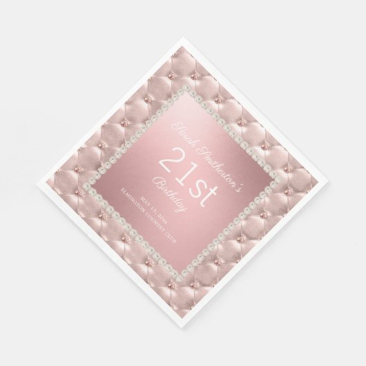 Elegant Pink Tufted Pearls 21st Birthday Servet (Hoek)