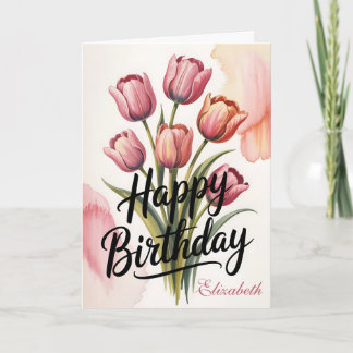 Elegant Pink Tulip Floral Birthday Kaart