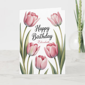 Elegant Pink Tulip Floral Birthday Kaart