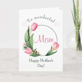 Elegant Pink Tulip Flower Frame Mother's Day  Kaart