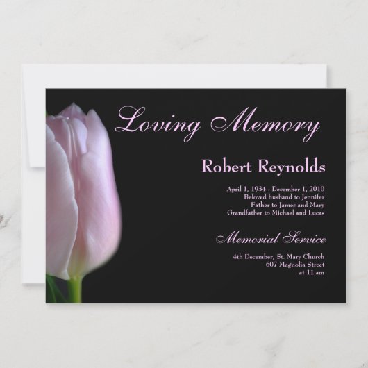 Elegant Pink Tulip Funeral of Memorial Aankondiging (Voorkant)