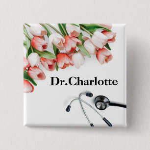Elegant Pink Tulip Happy Doctor's Day Button