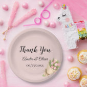 Elegant Pink Tulips Bouquet Wedding Papieren Bordje (Feest)